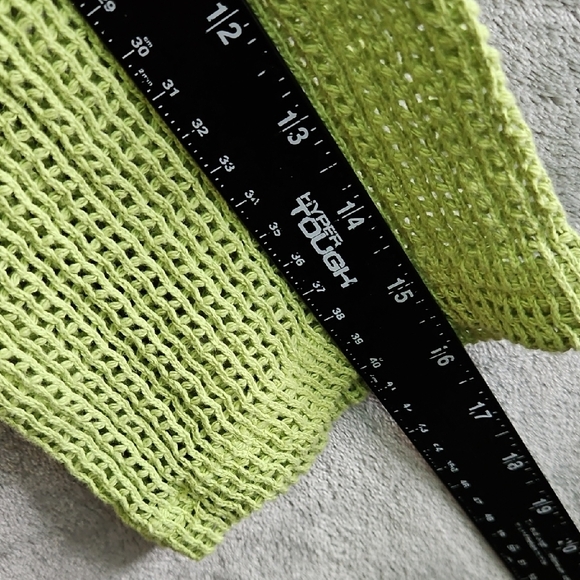 Chico's Sz 3 XL Bright Green V-Neck Sweater Open Weave Cotton Turkey - Picture 6 of 8